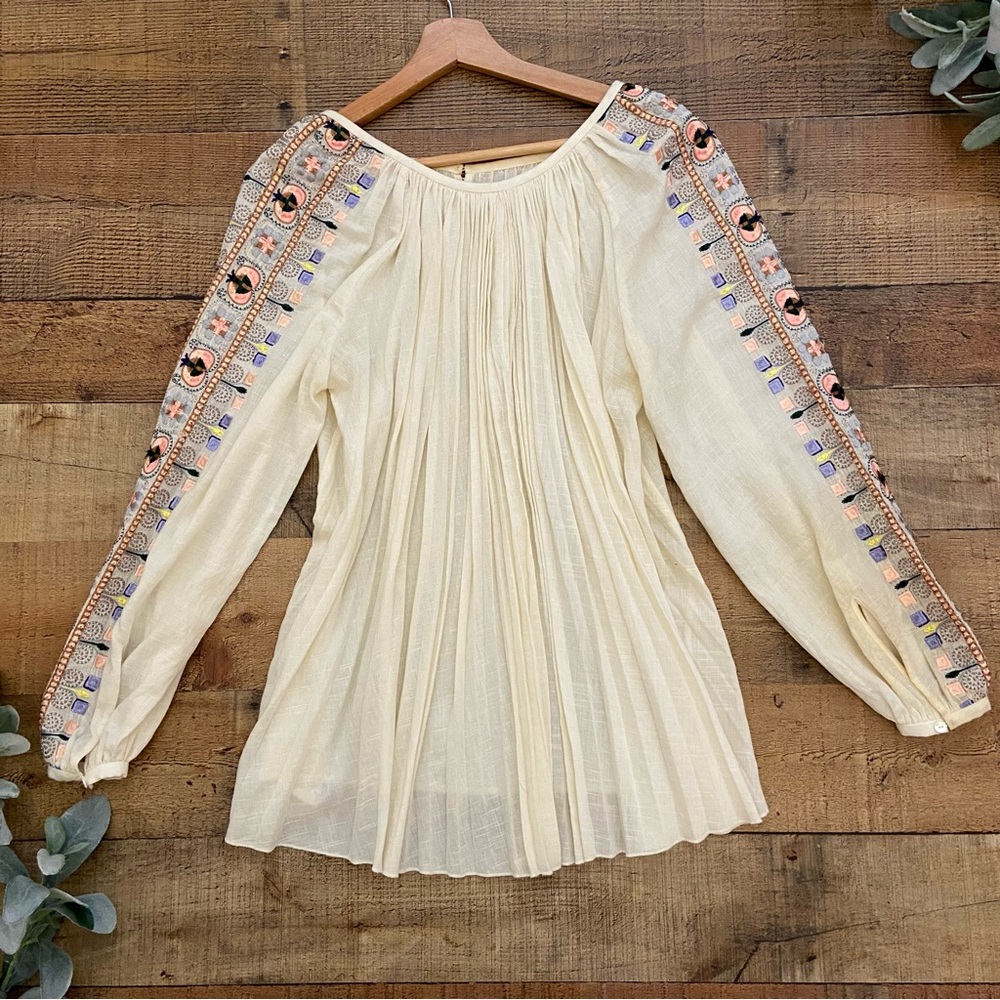 Blouse Tory Burch Boho Gauzy Embroidered Cream Top - Picture 7 of 10